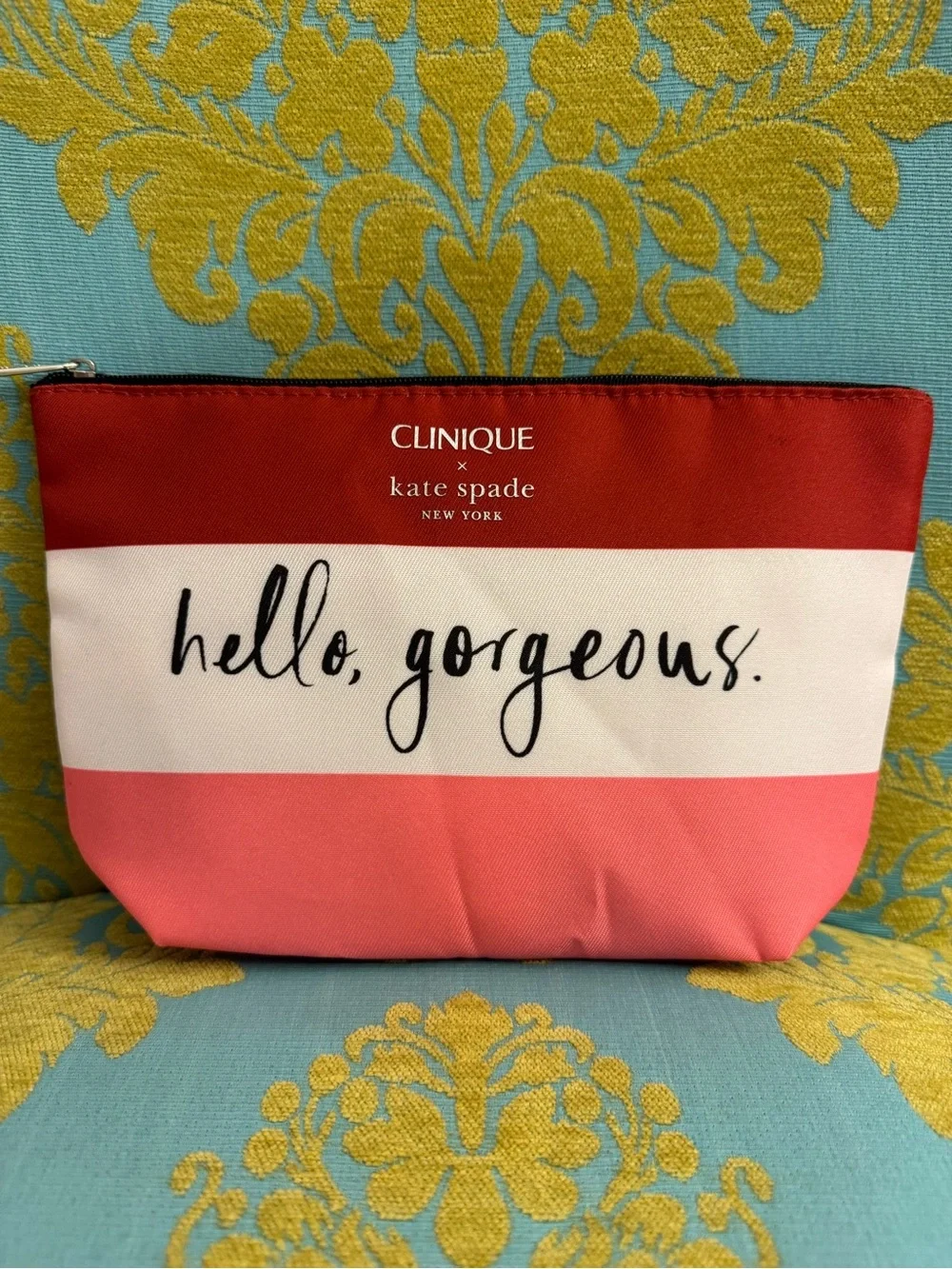 NEW Kate Spade X Clinique Pink & Red 'Hello, Gorgeous' Cosmetic Pouch